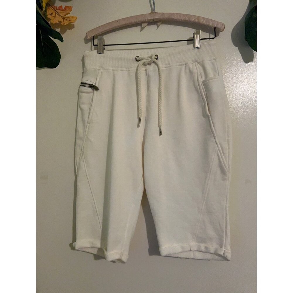 XIOS Custom Tailors Men’s Sweat Shorts L White Drawstring Lounge Casual Zip Pock